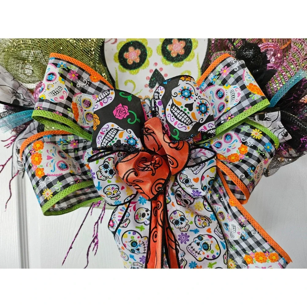 Handmade Day of the Dead Wreath Sugar Skull Halloween Decor 24